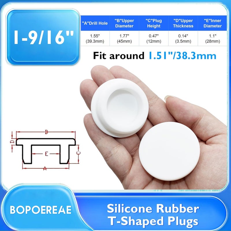 BOPOREAE 4 Pcs 39.3 mm/1.55 in Silicone Rubber Plug for 38.3 in Round Holes, Waterproof T Type Rubber Stoppers, Soft Flexible Snap-On Seal Plugs Tube Pipe End Covers Caps Inserts, White - Image 2